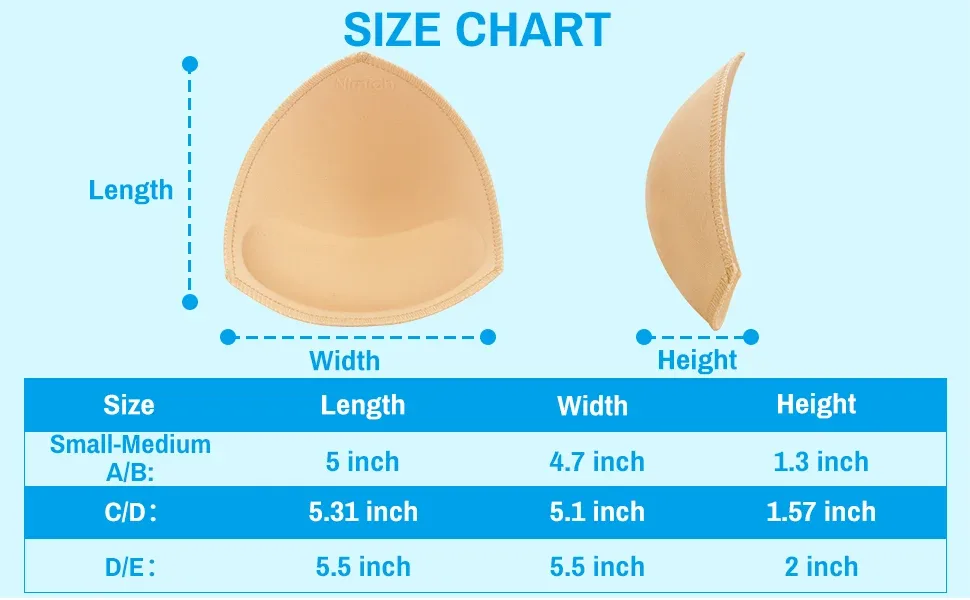 waterproof bra inserts size chart