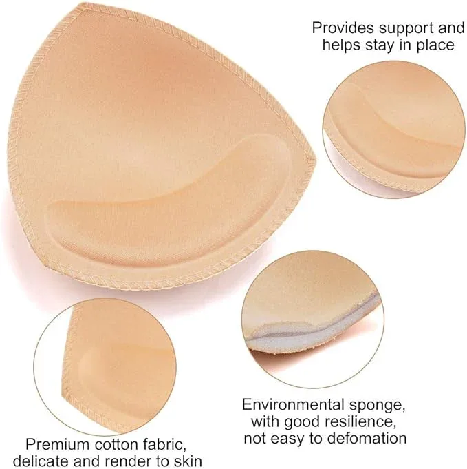 Nimiah Bra Pads Insert 3 Pairs Sewn Edge Bra Inserts AB, CD, DE Cups | Swimsuit Replacement Pad Beige Black White Optional - Beige