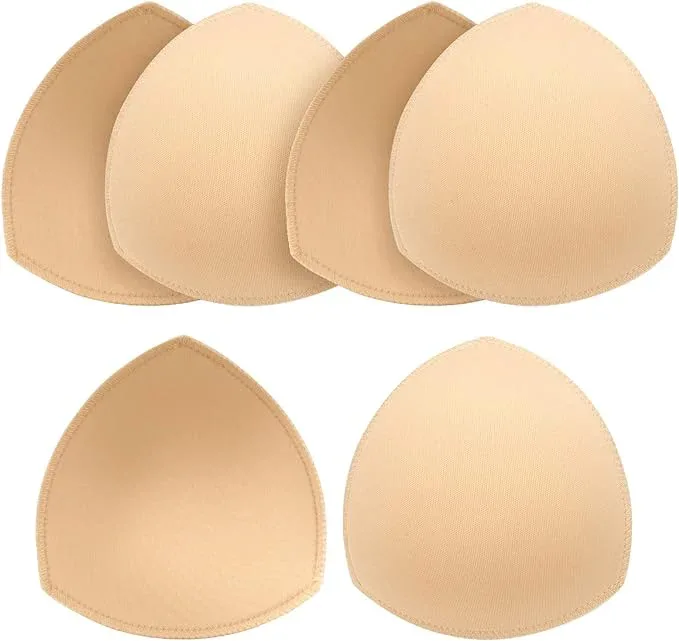 Nimiah Bra Pads Insert 3 Pairs Sewn Edge Bra Inserts AB, CD, DE Cups | Swimsuit Replacement Pad Beige Black White Optional - Beige Thin