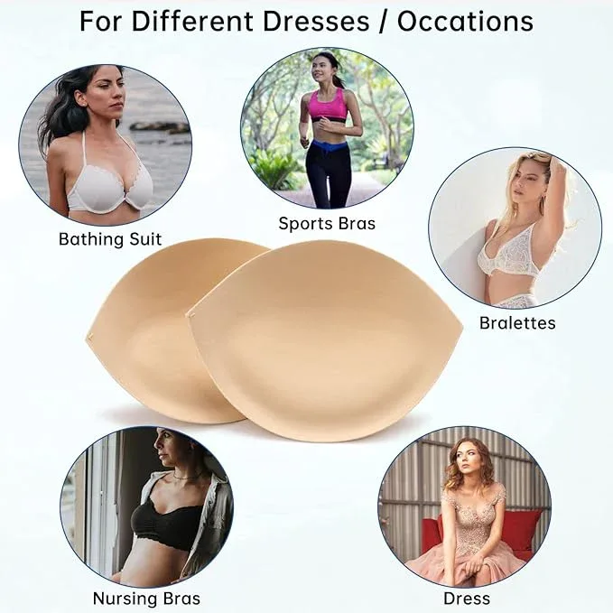 Bra Pads Inserts Breast Enhancers - 2 Pairs Push up Swimsuit Pads Add 1-2 Cups Size Fits AB, C, D Cup | Beige Black Optional - Beige