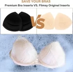 Nimiah Bra Pads Insert 3 Pairs Sewn Edge Bra Inserts AB, CD, DE Cups | Swimsuit Replacement Pad Beige Black White Optional - Black