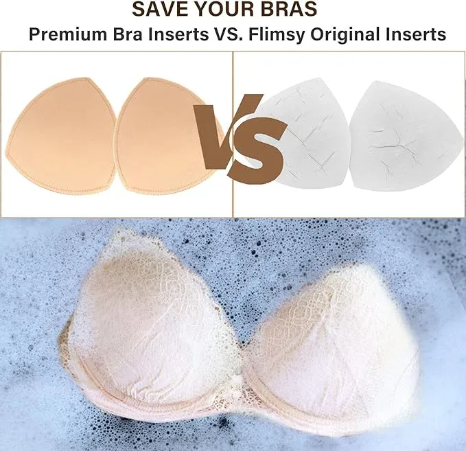 Nimiah Bra Pads Insert 3 Pairs Sewn Edge Bra Inserts AB, CD, DE Cups | Swimsuit Replacement Pad Beige Black White Optional - Beige Thin