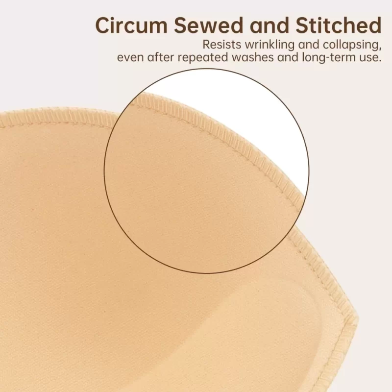 Nimiah Bra Inserts Breast Pads 3 Pairs Sewn Edges bra inserts Fits A/B for Sport Bras Swimsuits Bikini Tops Beige