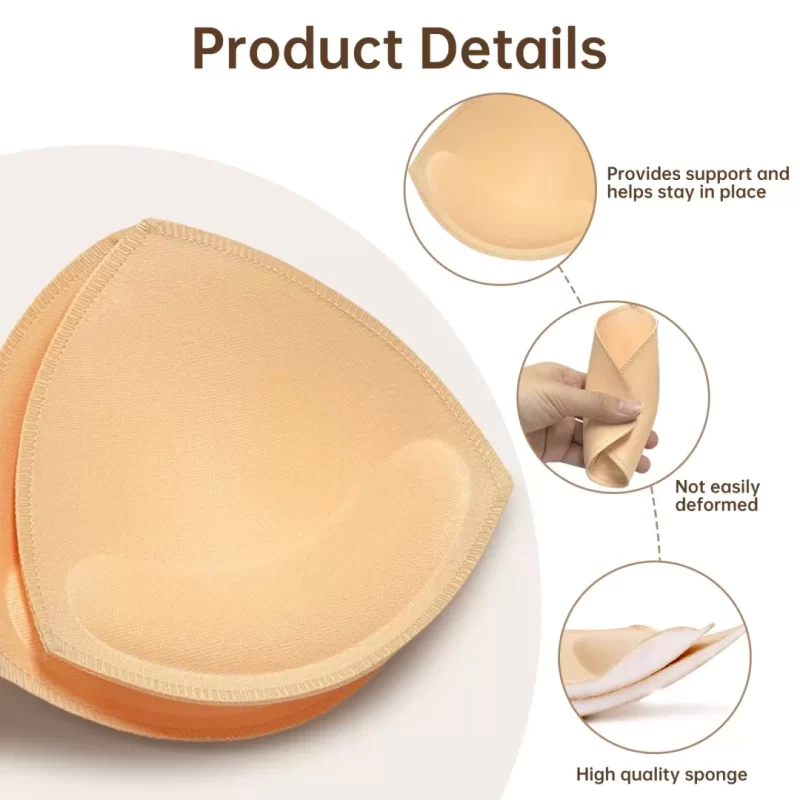Nimiah Bra Inserts Breast Pads 3 Pairs Sewn Edges bra inserts Fits A/B for Sport Bras Swimsuits Bikini Tops Beige