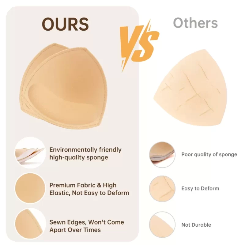 Nimiah Bra Inserts Breast Pads 3 Pairs Sewn Edges bra inserts Fits A/B for Sport Bras Swimsuits Bikini Tops Beige