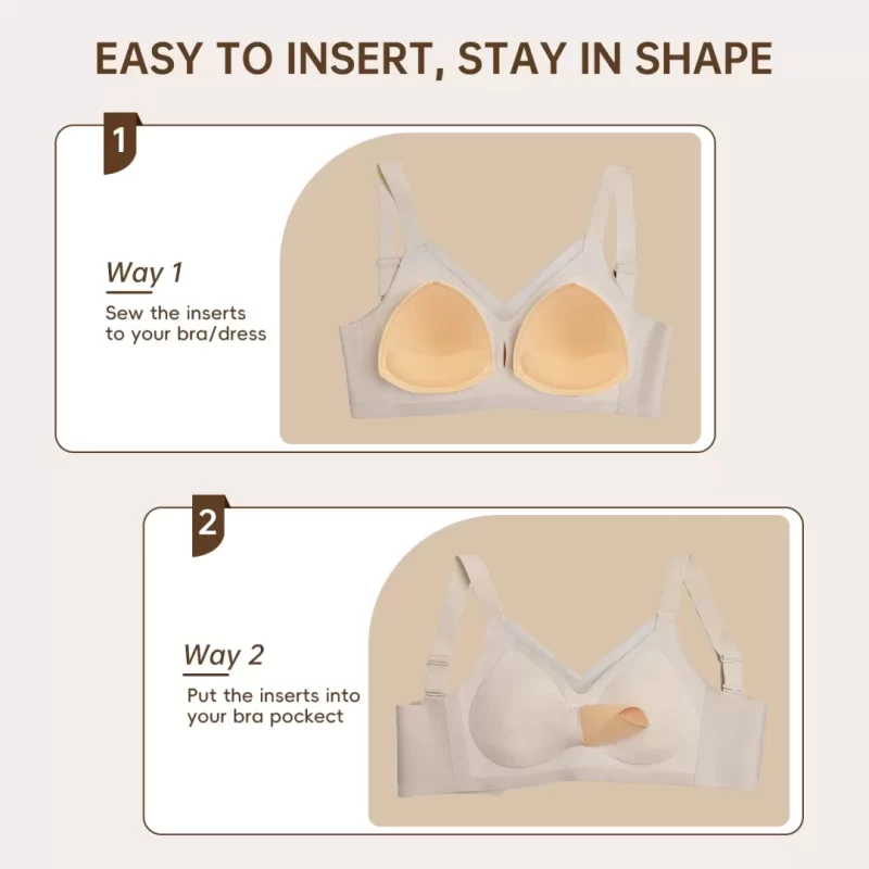 Nimiah Bra Inserts Breast Pads 3 Pairs Sewn Edges bra inserts Fits A/B for Sport Bras Swimsuits Bikini Tops Beige