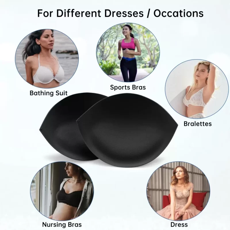 Nimiah Bra Pads Inserts Breast Enhancers, 2 Pairs Push Up Inserts Swimsuit Pads Fits D Cup, Black