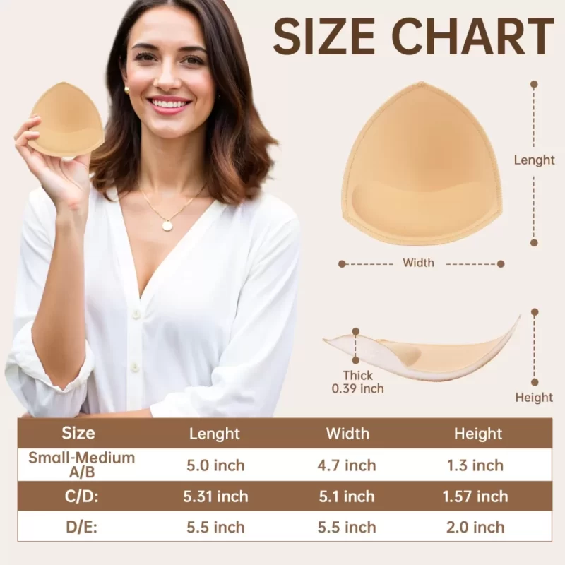 Nimiah Bra Inserts Breast Pads 3 Pairs Sewn Edges bra inserts Fits A/B for Sport Bras Swimsuits Bikini Tops Beige