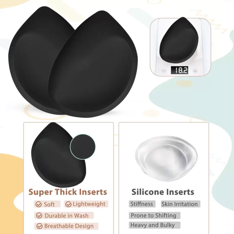 Nimiah Waterproof Swimsuit Bra Pads, Women's Push-up Bra Inserts Enhancer Breast Cups Removable Padding for Dresses, Black