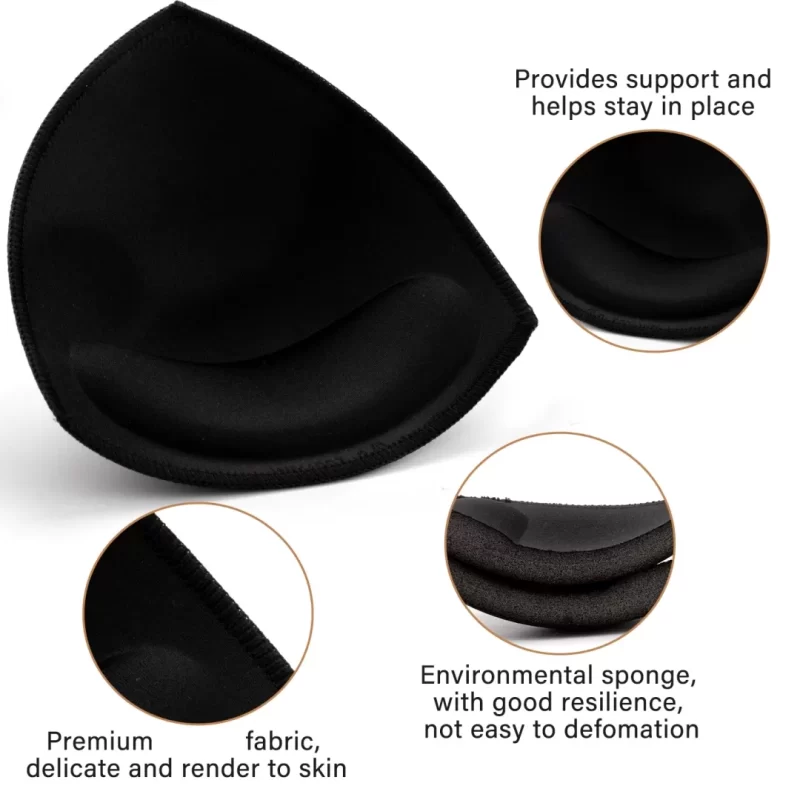 Nimiah Bra Pads Inserts 3 Pairs, Black Sewn Edge Removable Boob Replacement Padding for Swimsuit Sport Fits DE Cups