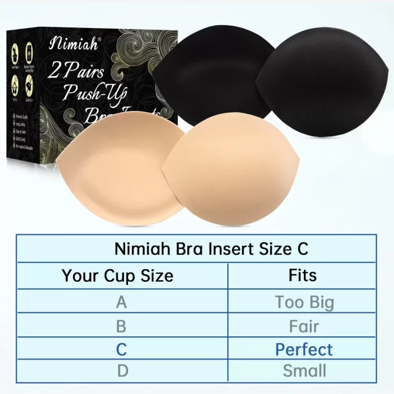 Nimiah Bra Pads Inserts Breast Enhancers, 2 Pairs Push Up Inserts Swimsuit Pads Fits C/D Cup, Beige